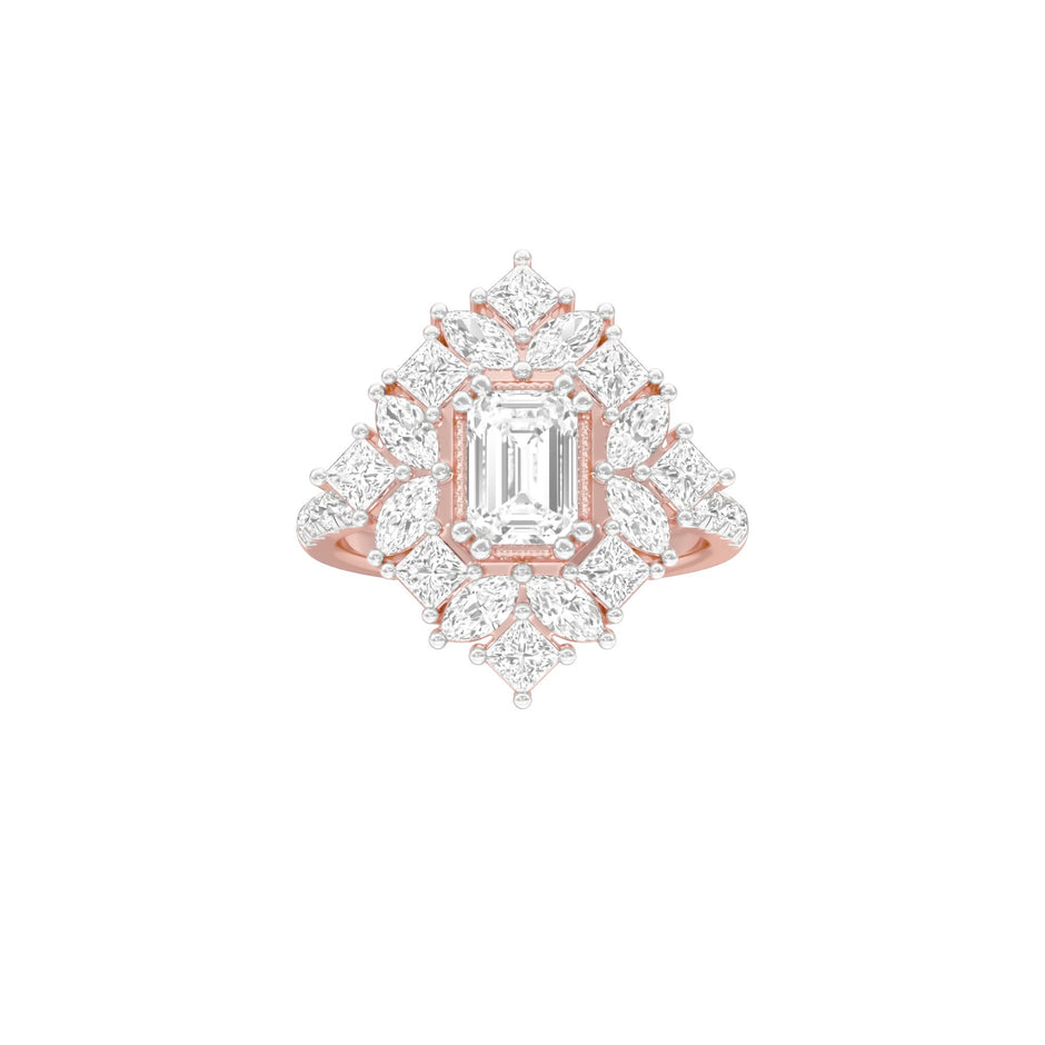 Emerald Daiquiri Diamond Engagement Ring 18 KT / Rose Gold / 18