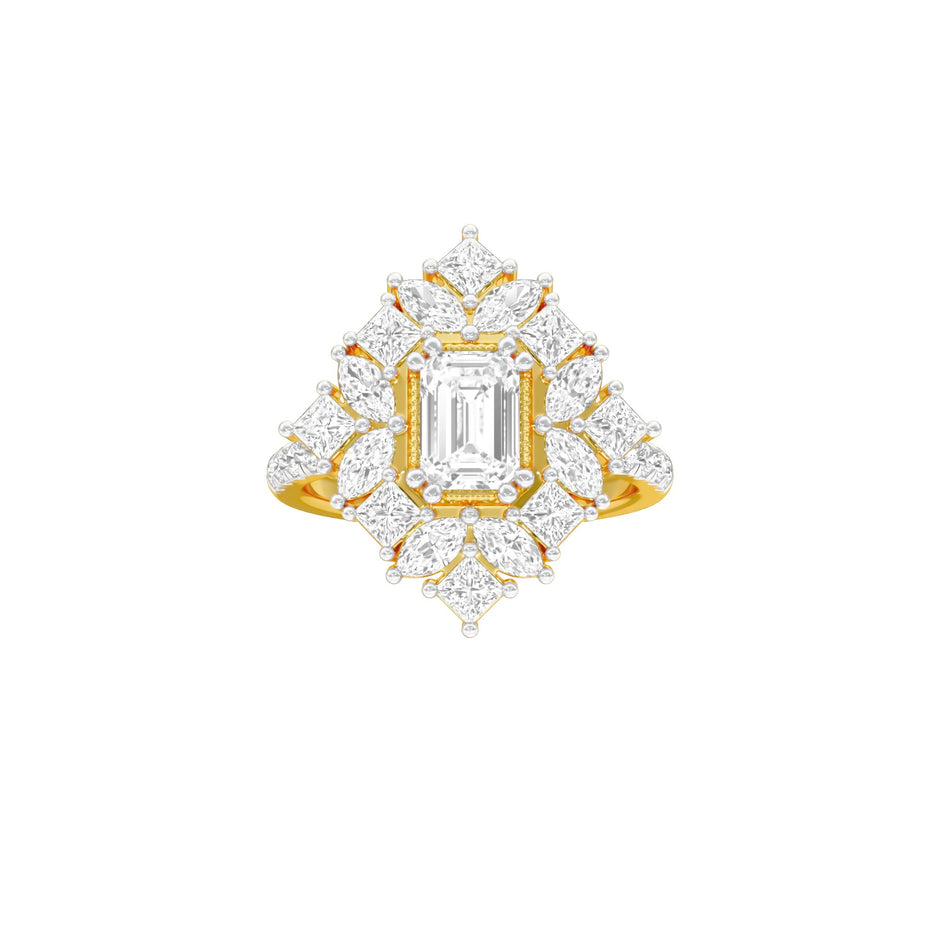 Emerald Daiquiri Diamond Engagement Ring 18 KT / Yellow Gold / 18