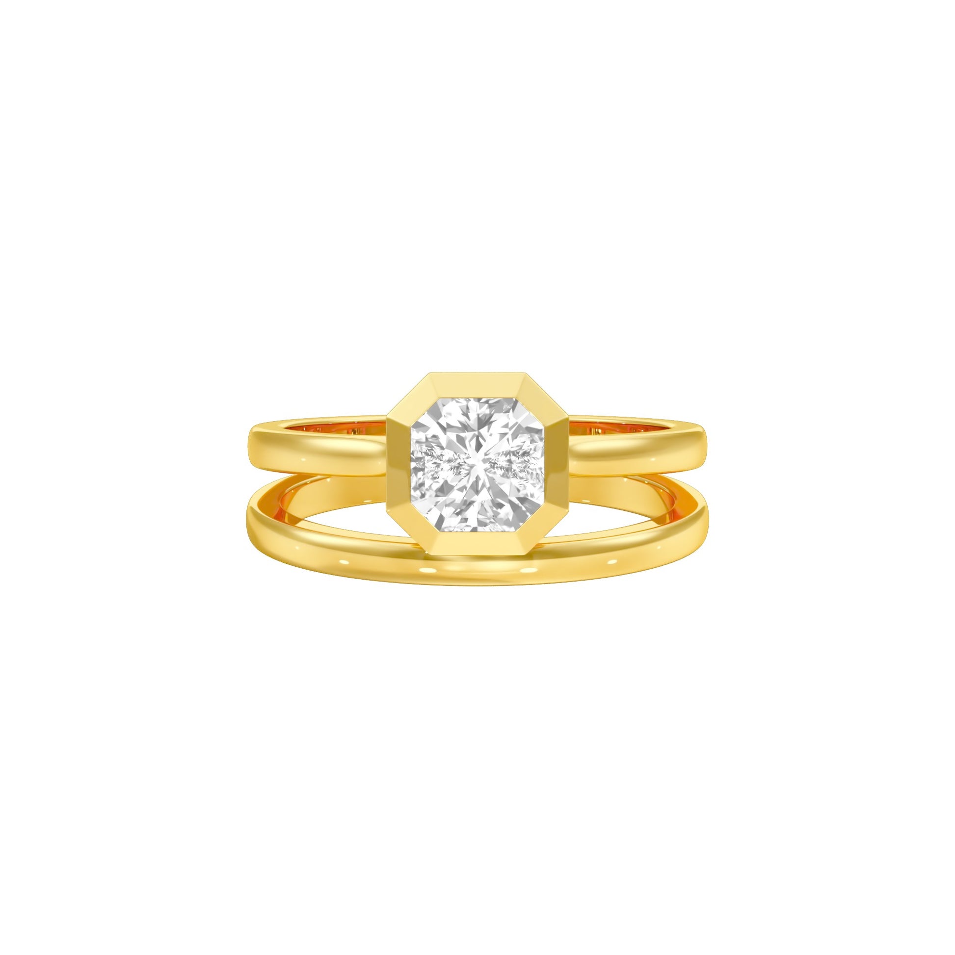 Asscher Solitaire Diamond Ring 18 KT / Yellow Gold / 18