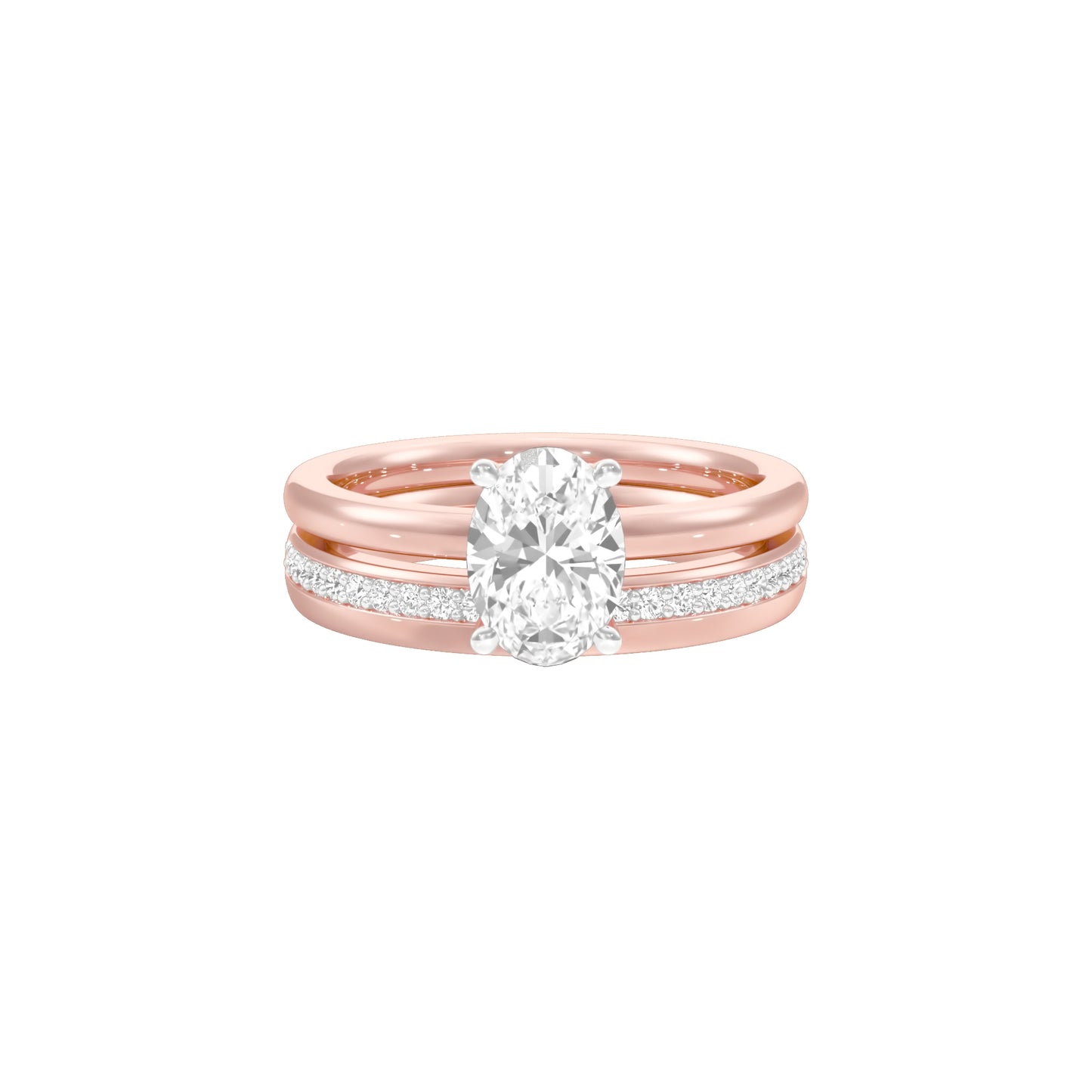 Oval Solitaire Pave Diamond Engagement Ring 18 KT / Rose Gold / 18