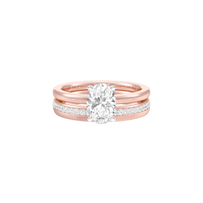 Oval Solitaire Pave Diamond Engagement Ring 18 KT / Rose Gold / 18