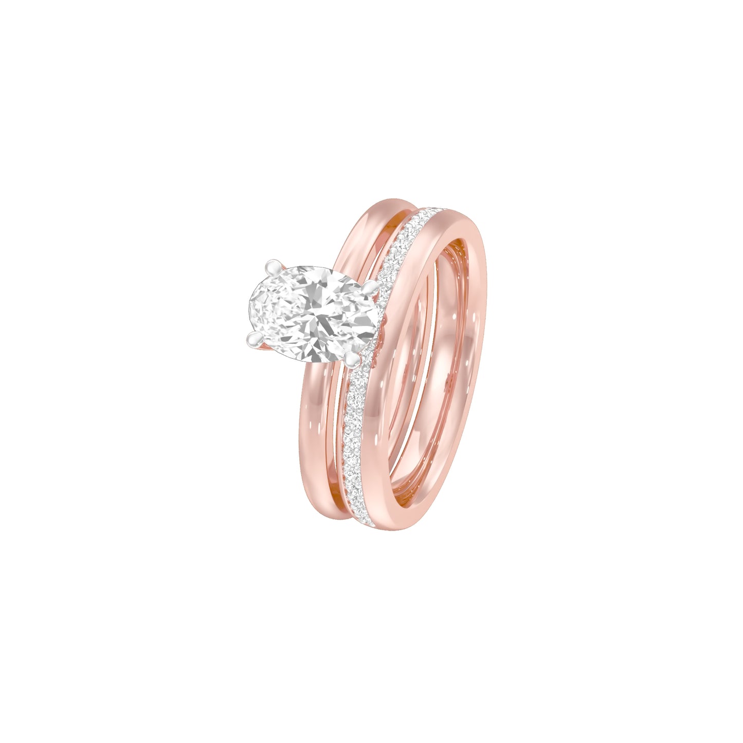 Oval Solitaire Pave Diamond Engagement Ring 18 KT / Rose Gold / 18