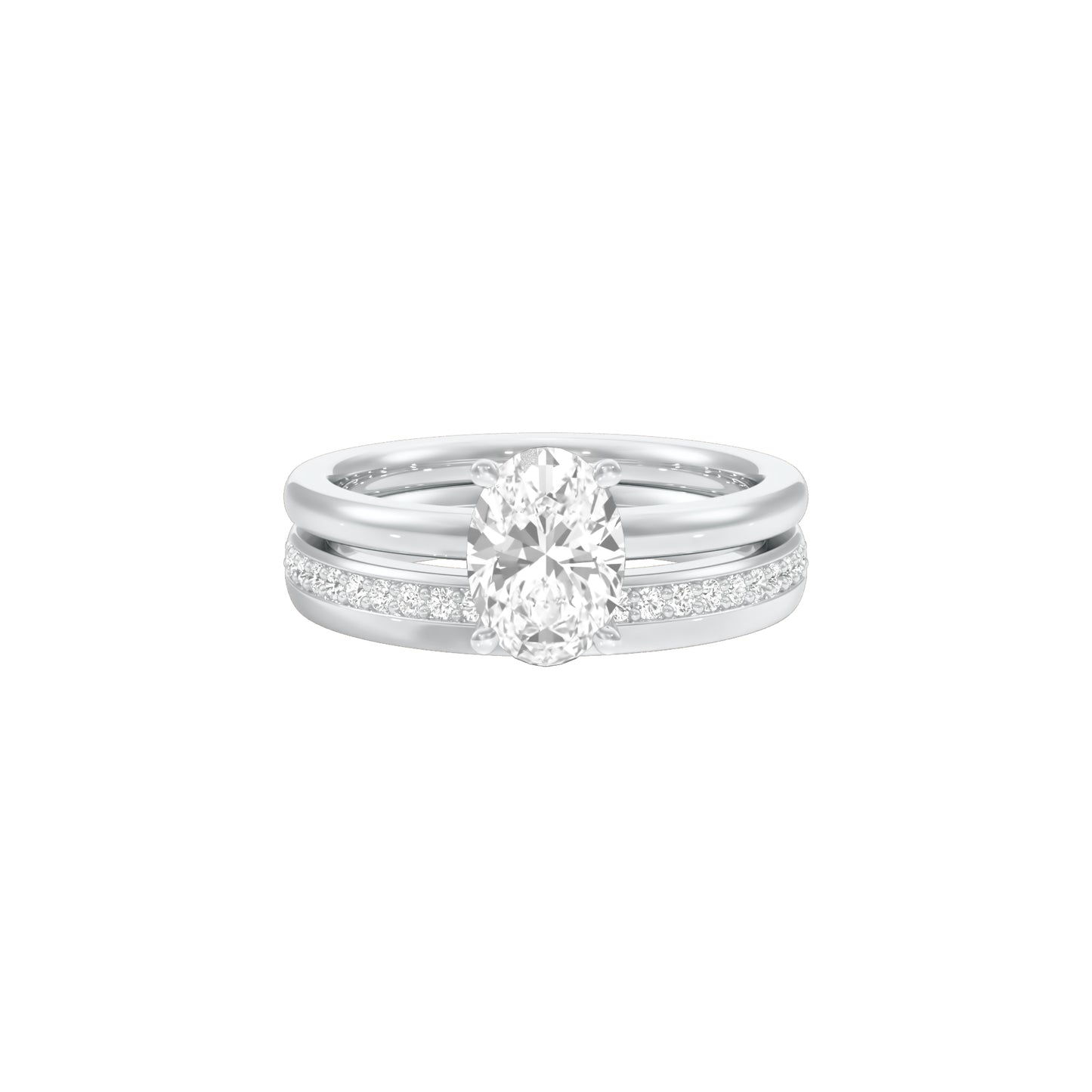 Oval Solitaire Pave Diamond Engagement Ring 18 KT / White Gold / 18