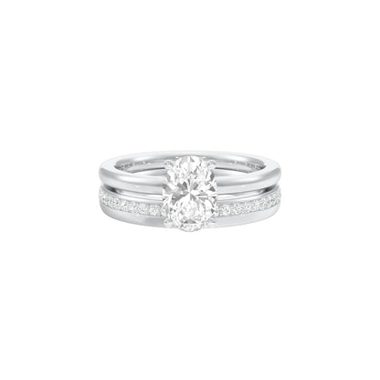 Oval Solitaire Pave Diamond Engagement Ring 18 KT / White Gold / 18