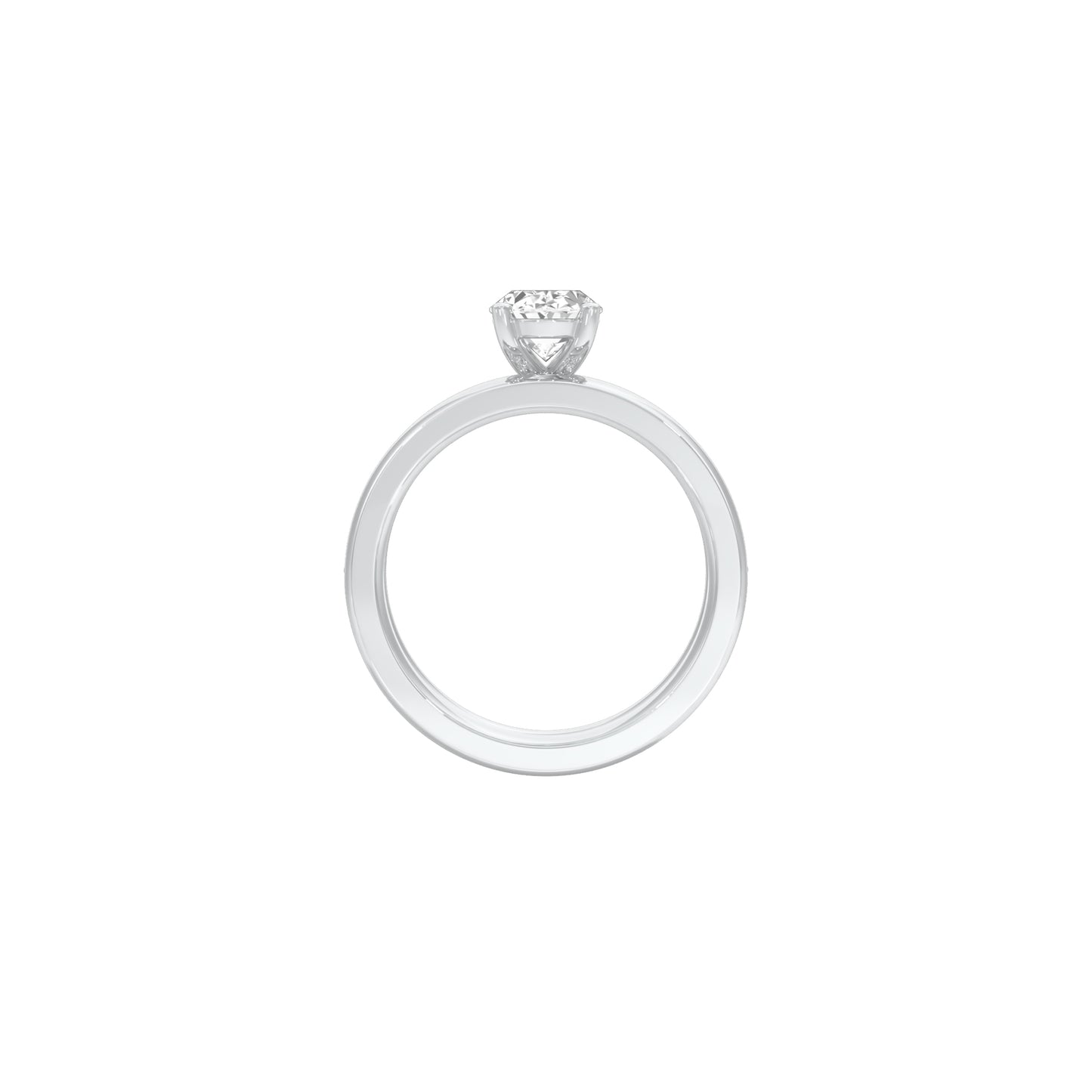 Oval Solitaire Pave Diamond Engagement Ring 18 KT / White Gold / 18