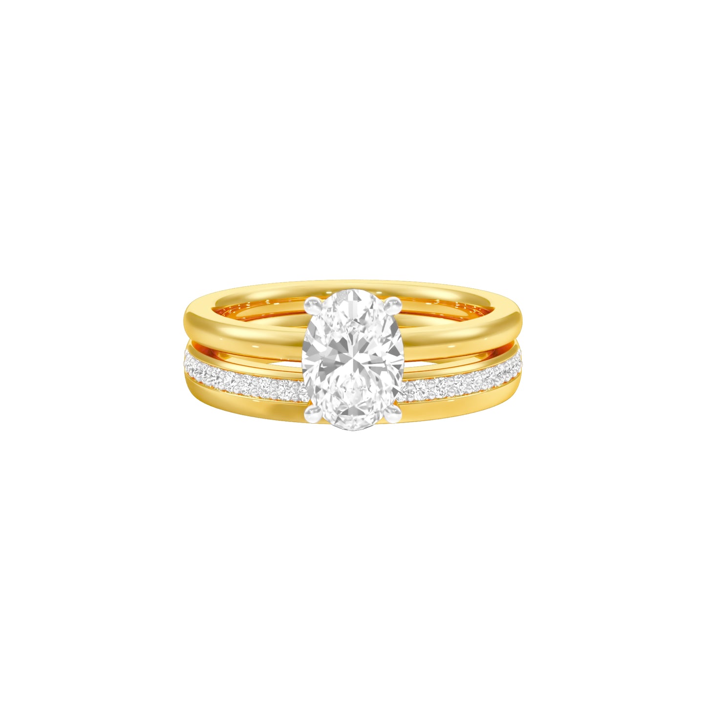 Oval Solitaire Pave Diamond Engagement Ring 18 KT / Yellow Gold / 18