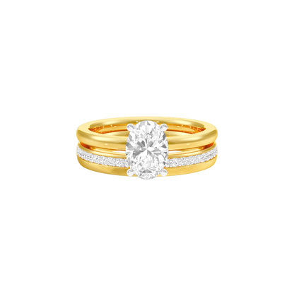 Oval Solitaire Pave Diamond Engagement Ring 18 KT / Yellow Gold / 18