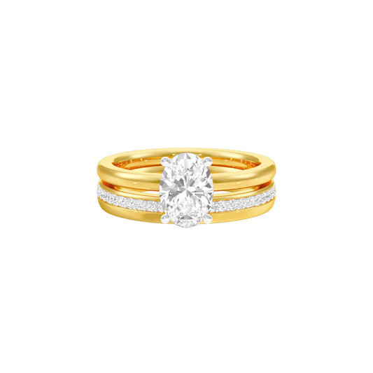 Oval Solitaire Pave Diamond Engagement Ring 18 KT / Yellow Gold / 18