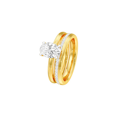 Oval Solitaire Pave Diamond Engagement Ring 18 KT / Yellow Gold / 18