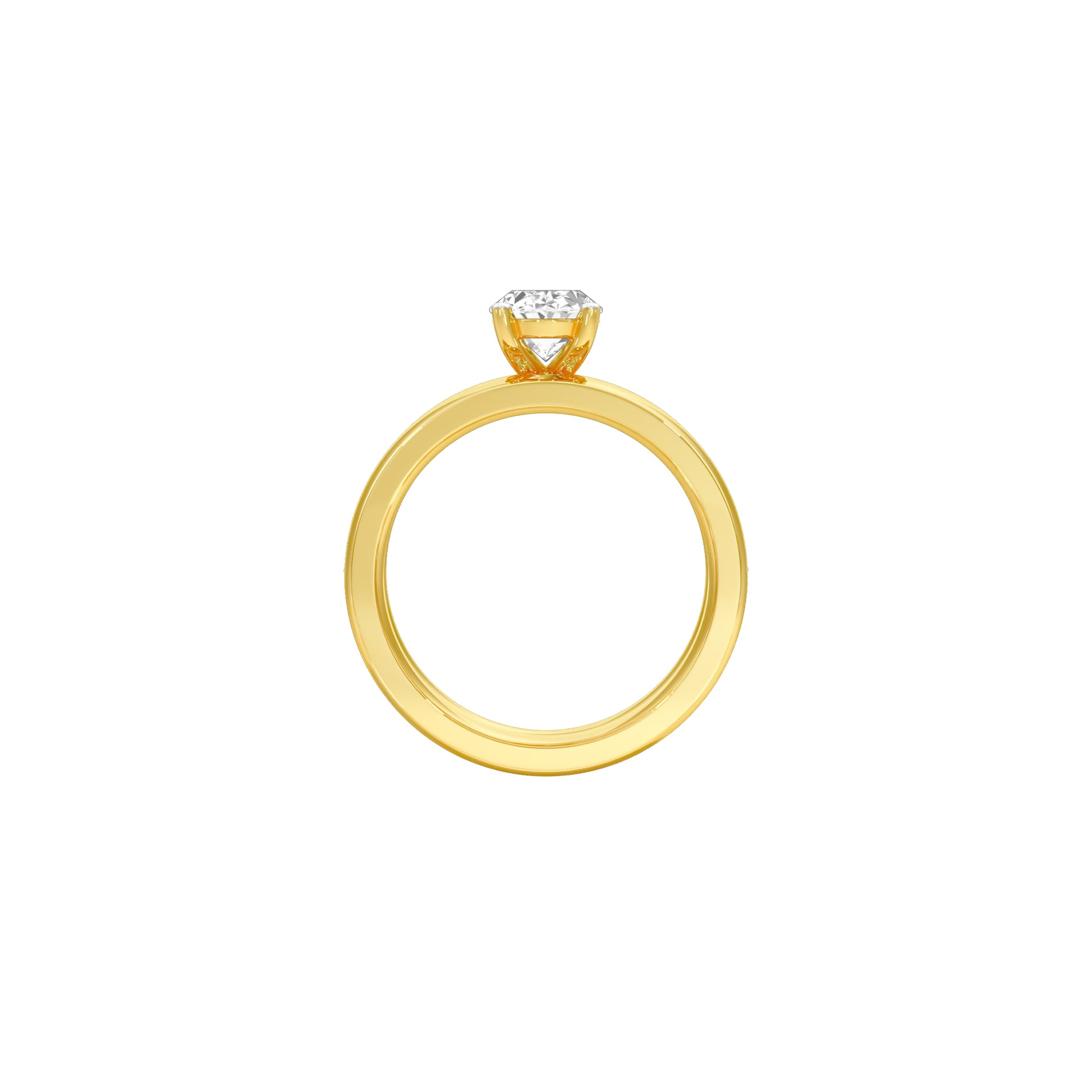 Oval Solitaire Pave Diamond Engagement Ring 18 KT / Yellow Gold / 18