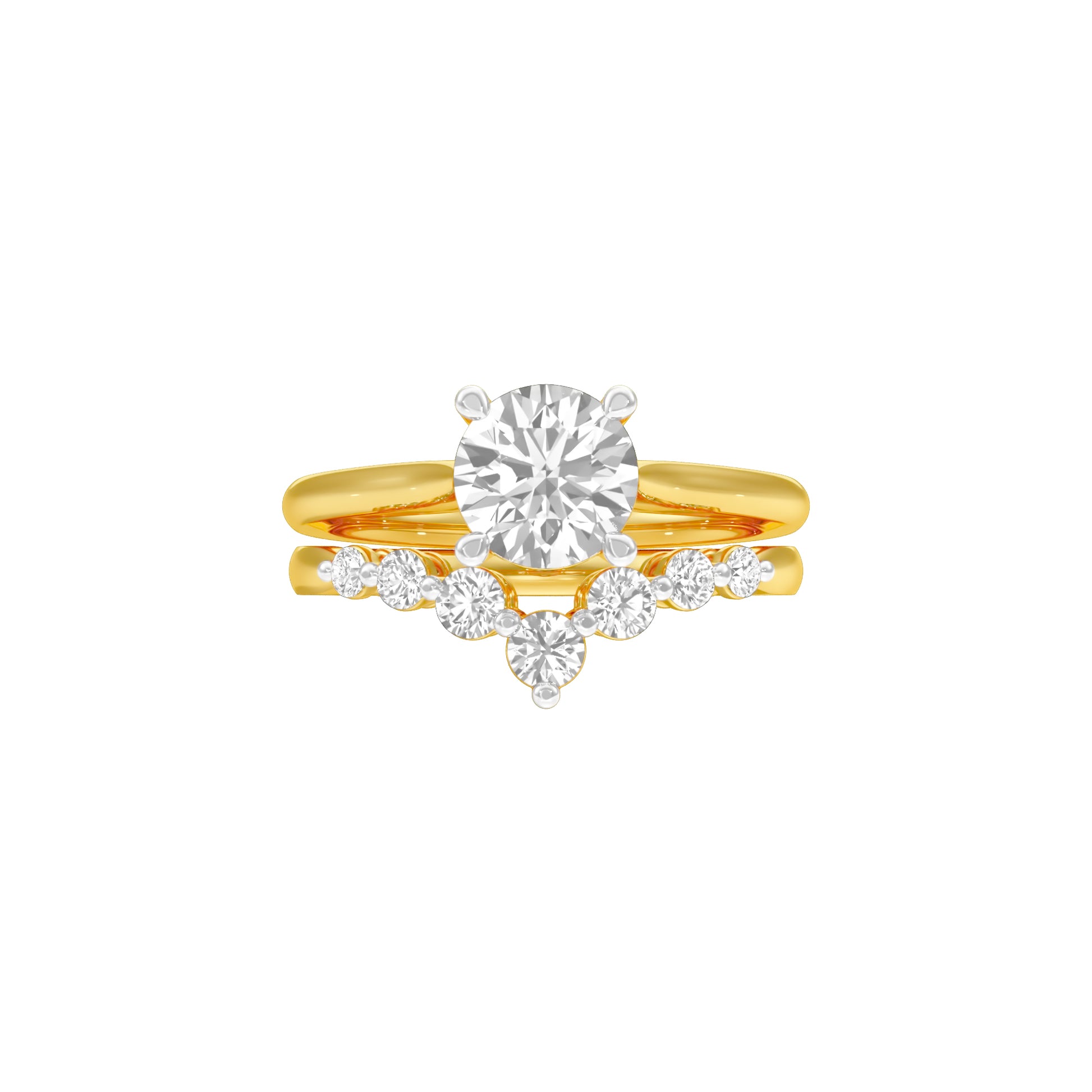 Solitare Chevron Diamond Engagement Ring 18 KT / Yellow Gold / 18