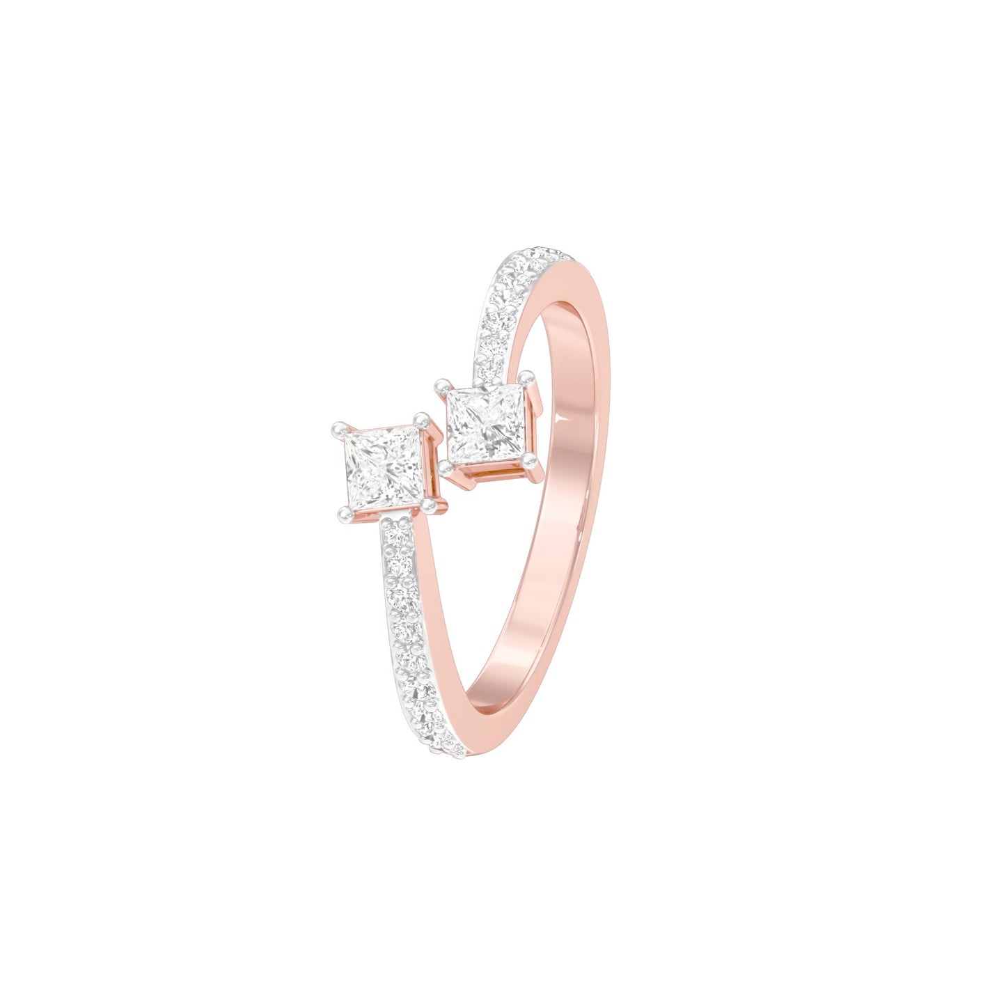Crystal Dual Princess Diamond Ring 18 KT / Rose Gold / 18