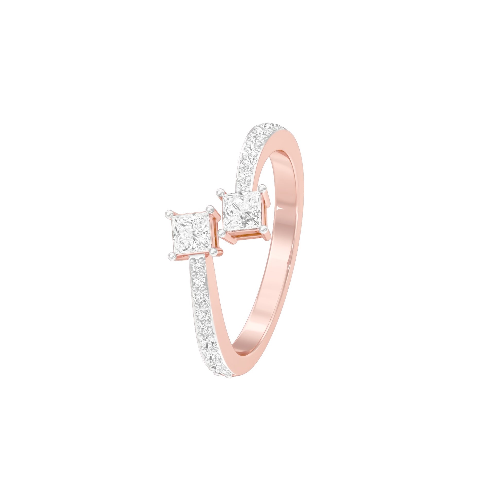 Crystal Dual Princess Diamond Ring 18 KT / Rose Gold / 18