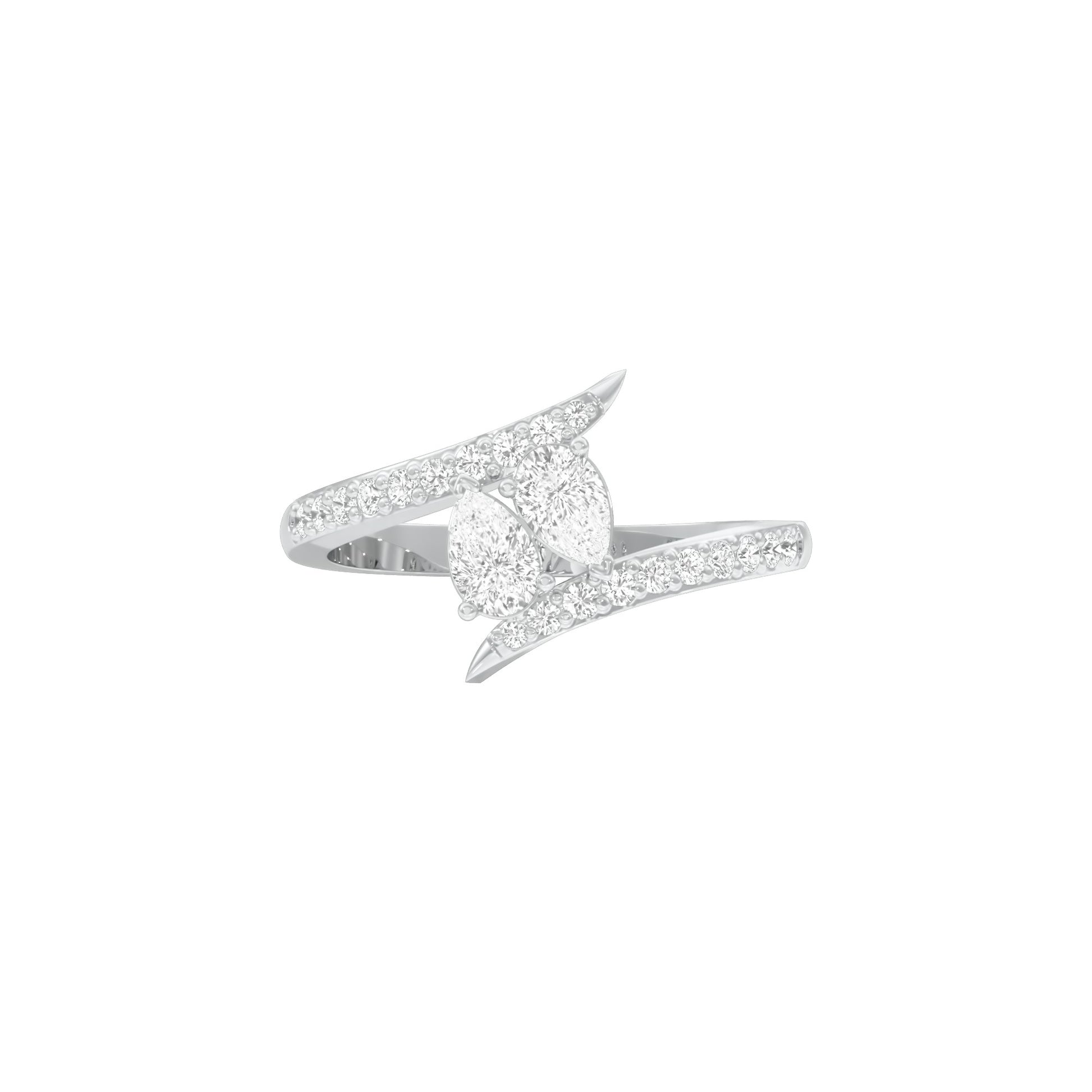 Twin Spark Pear Diamond Ring 18 KT / White Gold / 18