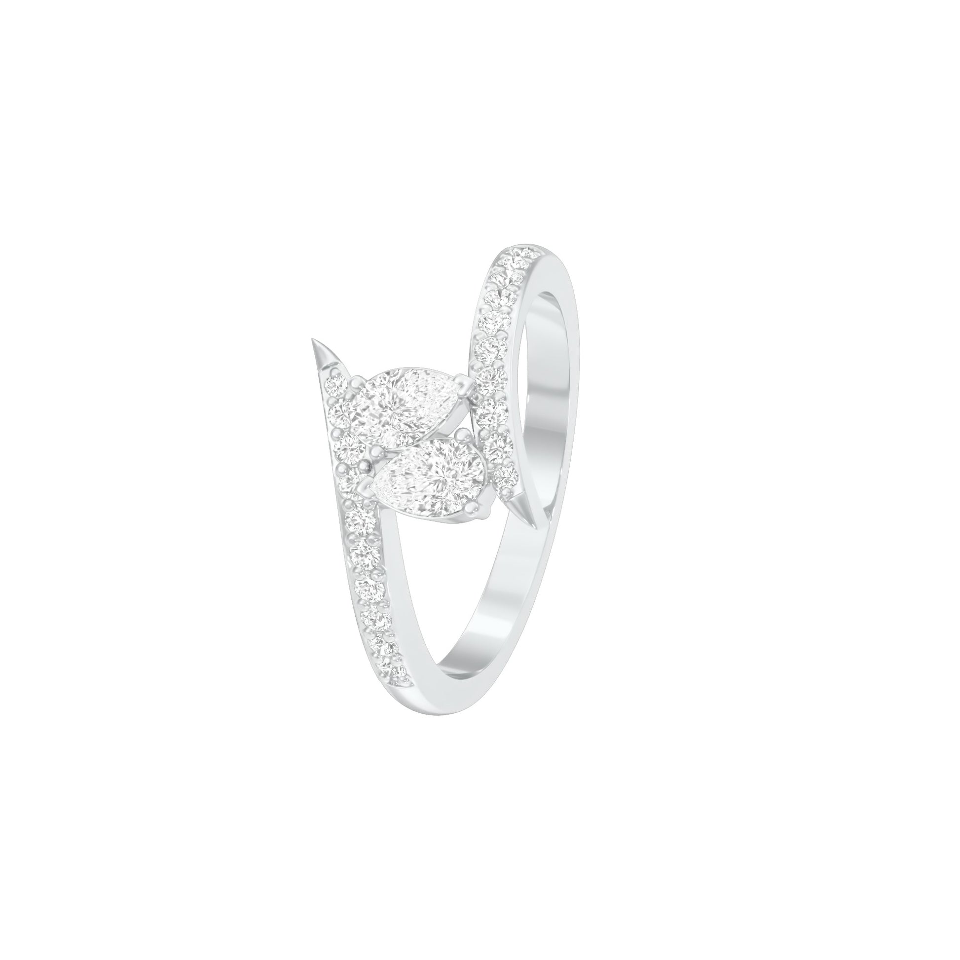 Twin Spark Pear Diamond Ring 18 KT / White Gold / 18