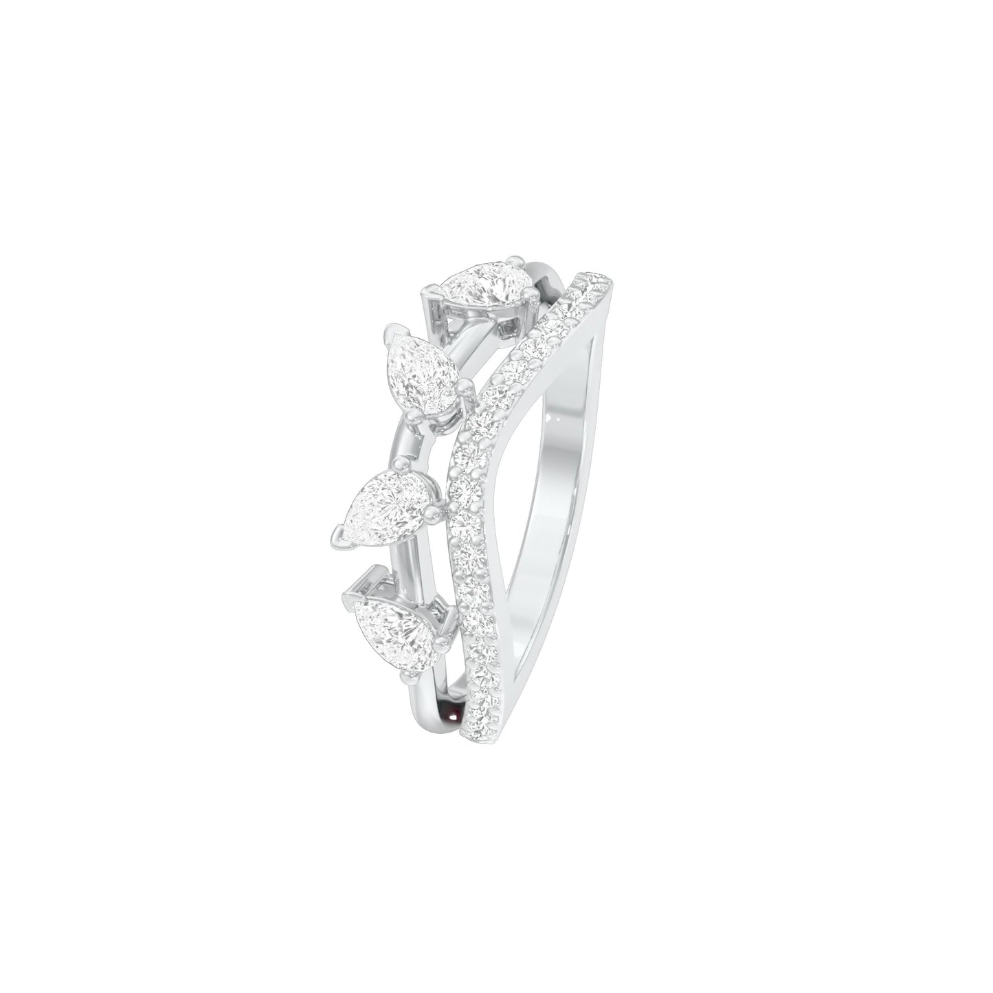 Angular Pear Wave Diamond Ring 18 KT / White Gold / 18