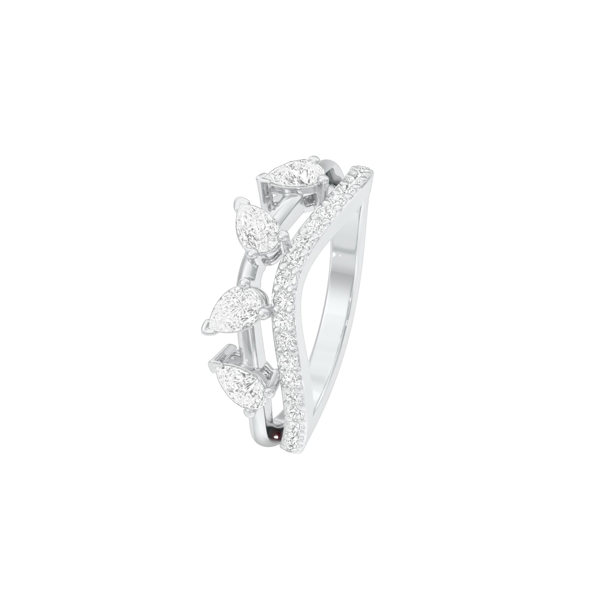 Angular Pear Wave Diamond Ring 18 KT / White Gold / 18