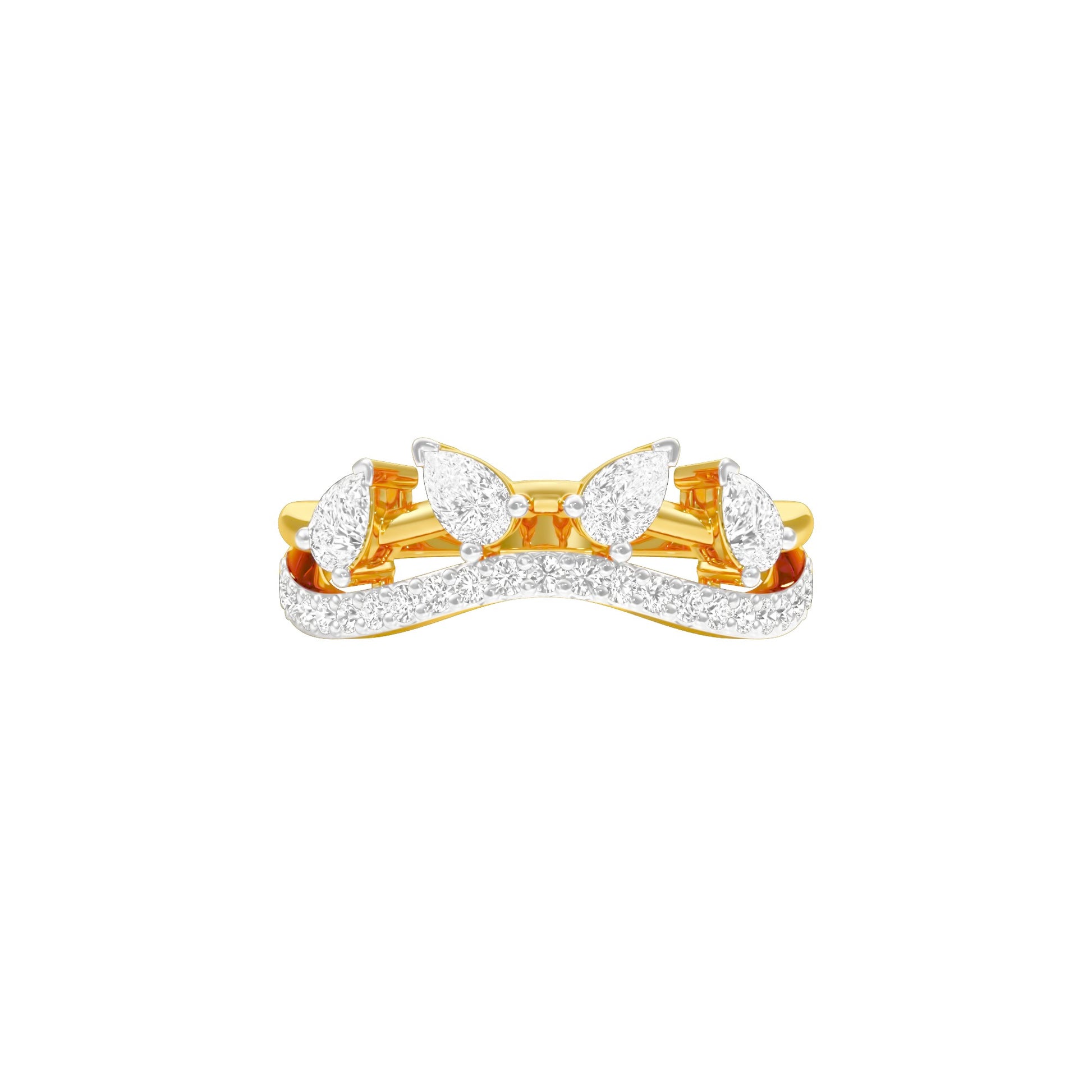 Angular Pear Wave Diamond Ring 18 KT / Yellow Gold / 18
