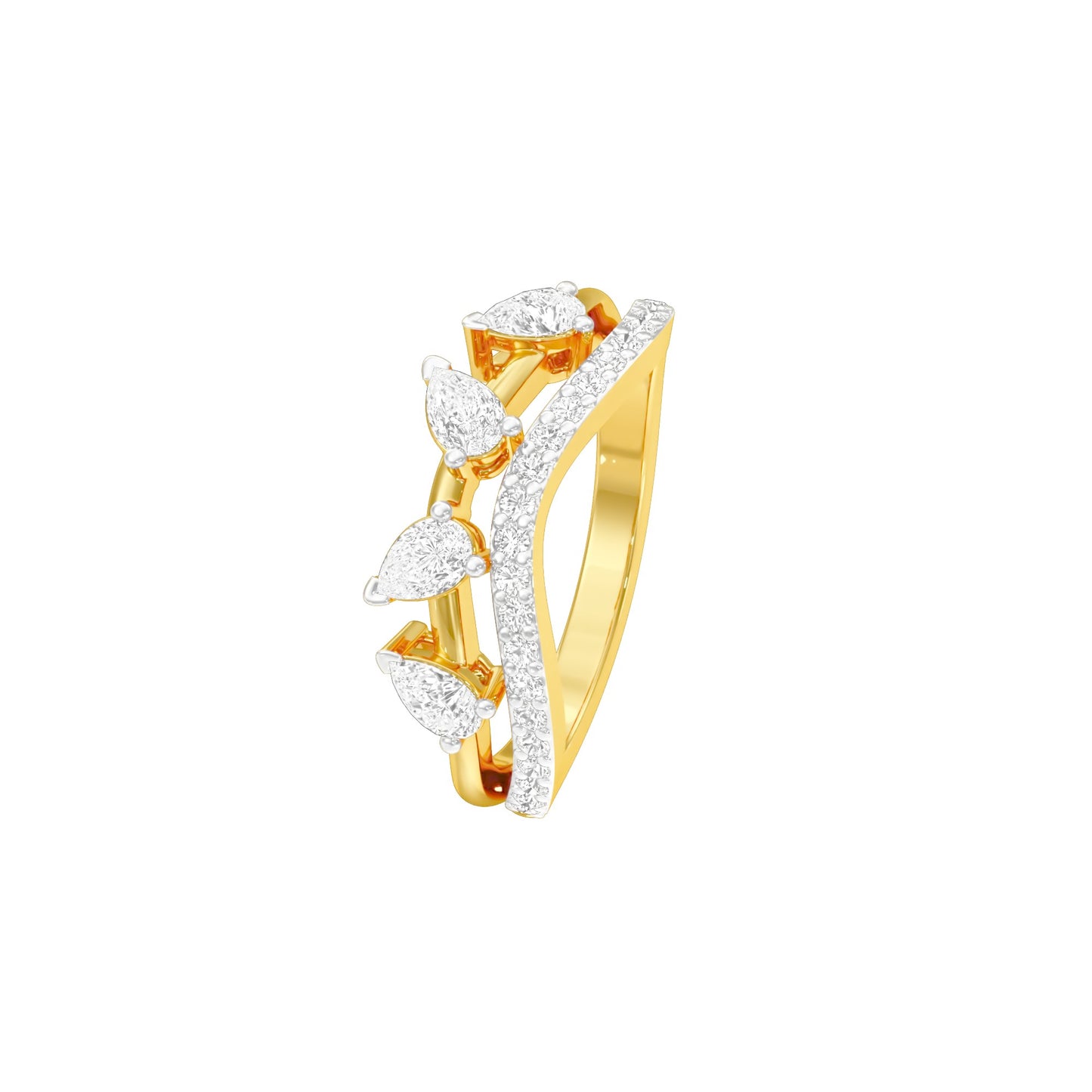 Angular Pear Wave Diamond Ring 18 KT / Yellow Gold / 18