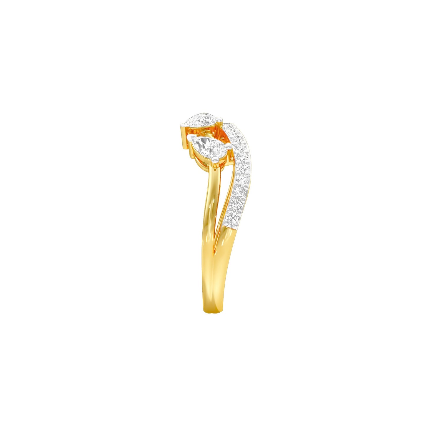 Angular Pear Wave Diamond Ring 18 KT / Yellow Gold / 18