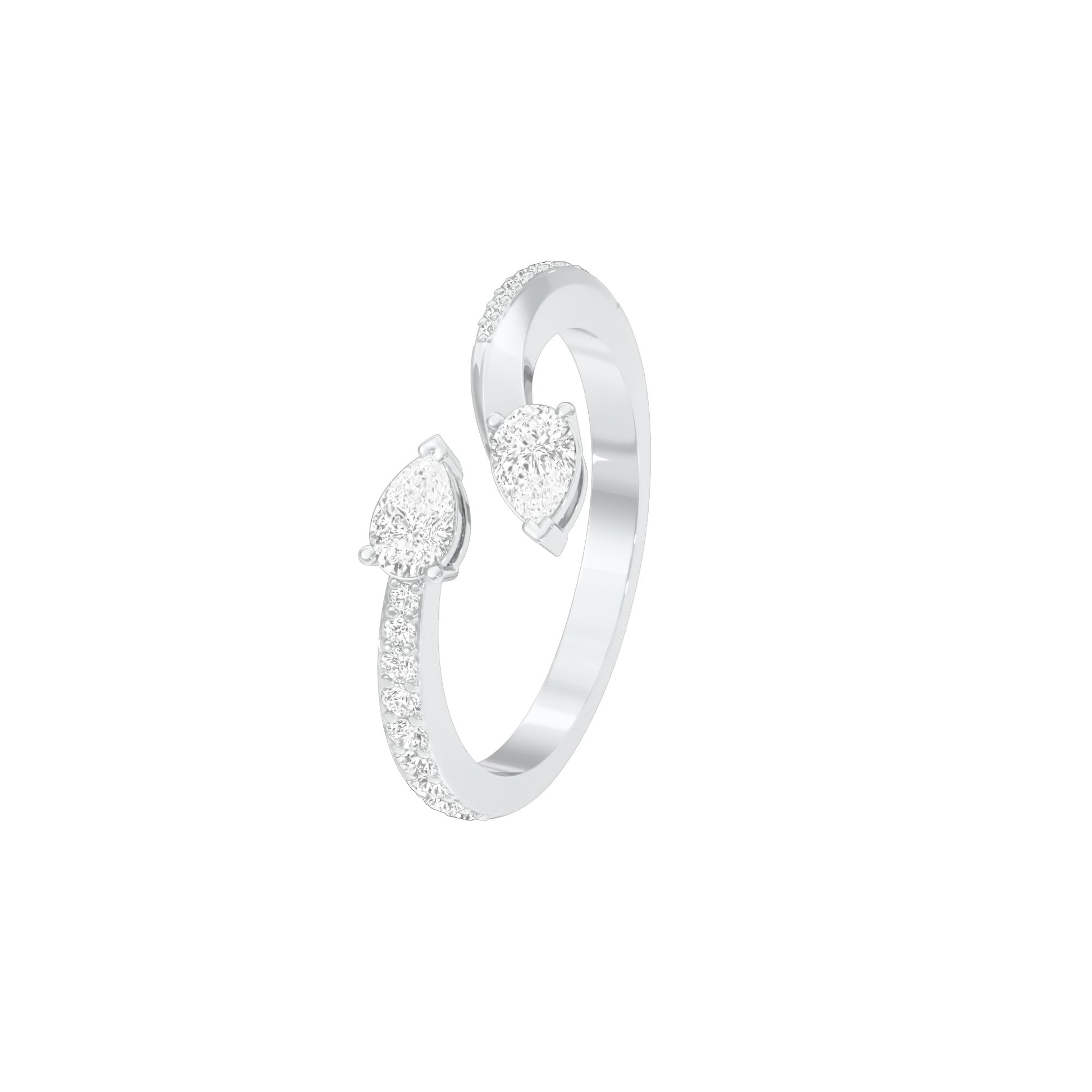 Riveting Dual Pear Diamond Ring 18 KT / White Gold / 18