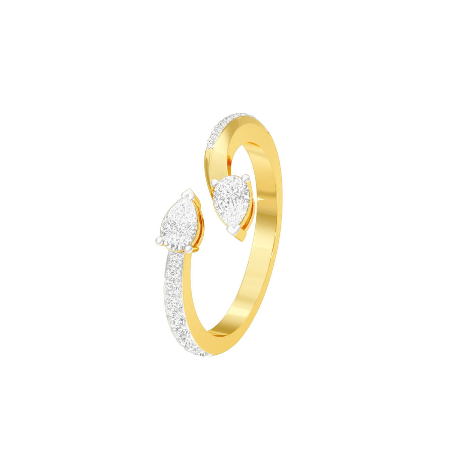 Riveting Dual Pear Diamond Ring 18 KT / Yellow Gold / 18