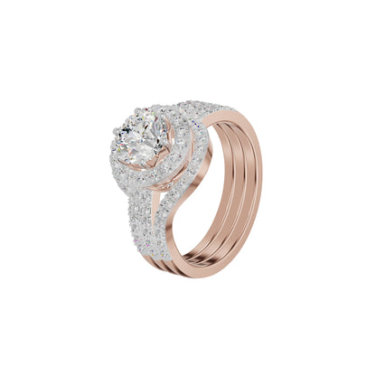Double Halo Round Solitaire Diamond Engagement Ring 18 KT / Rose Gold / 18