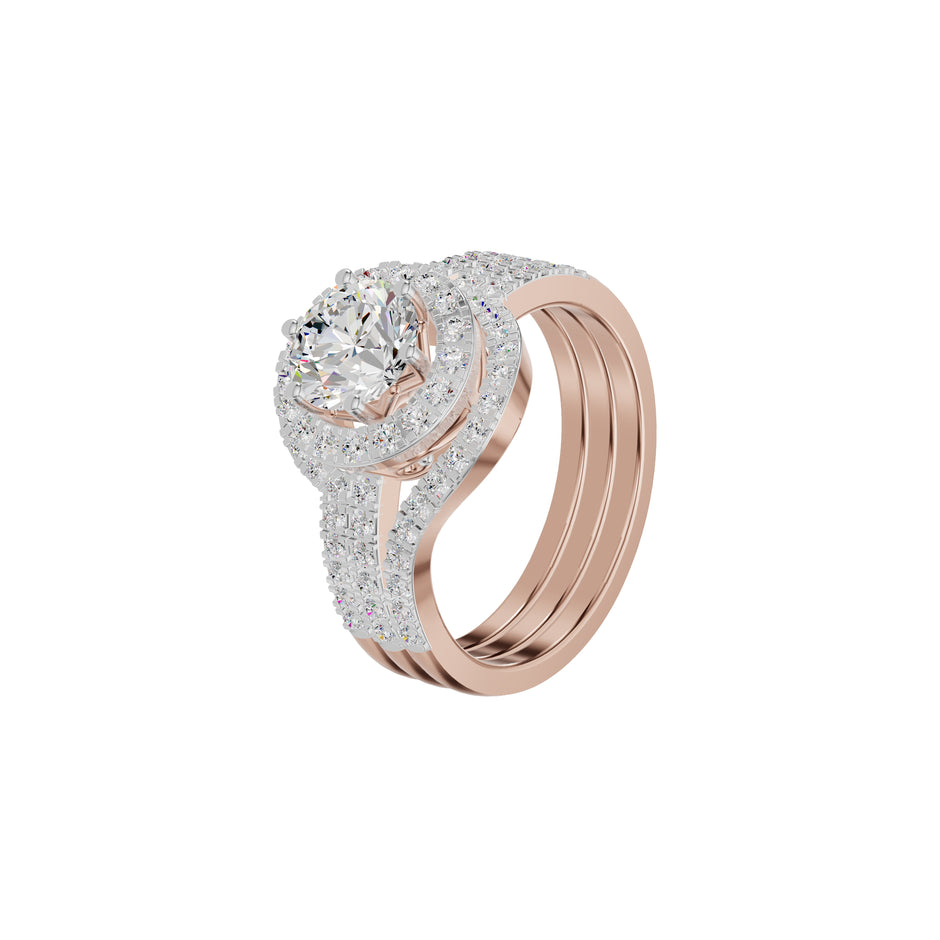 Double Halo Round Solitaire Diamond Engagement Ring 18 KT / Rose Gold / 18