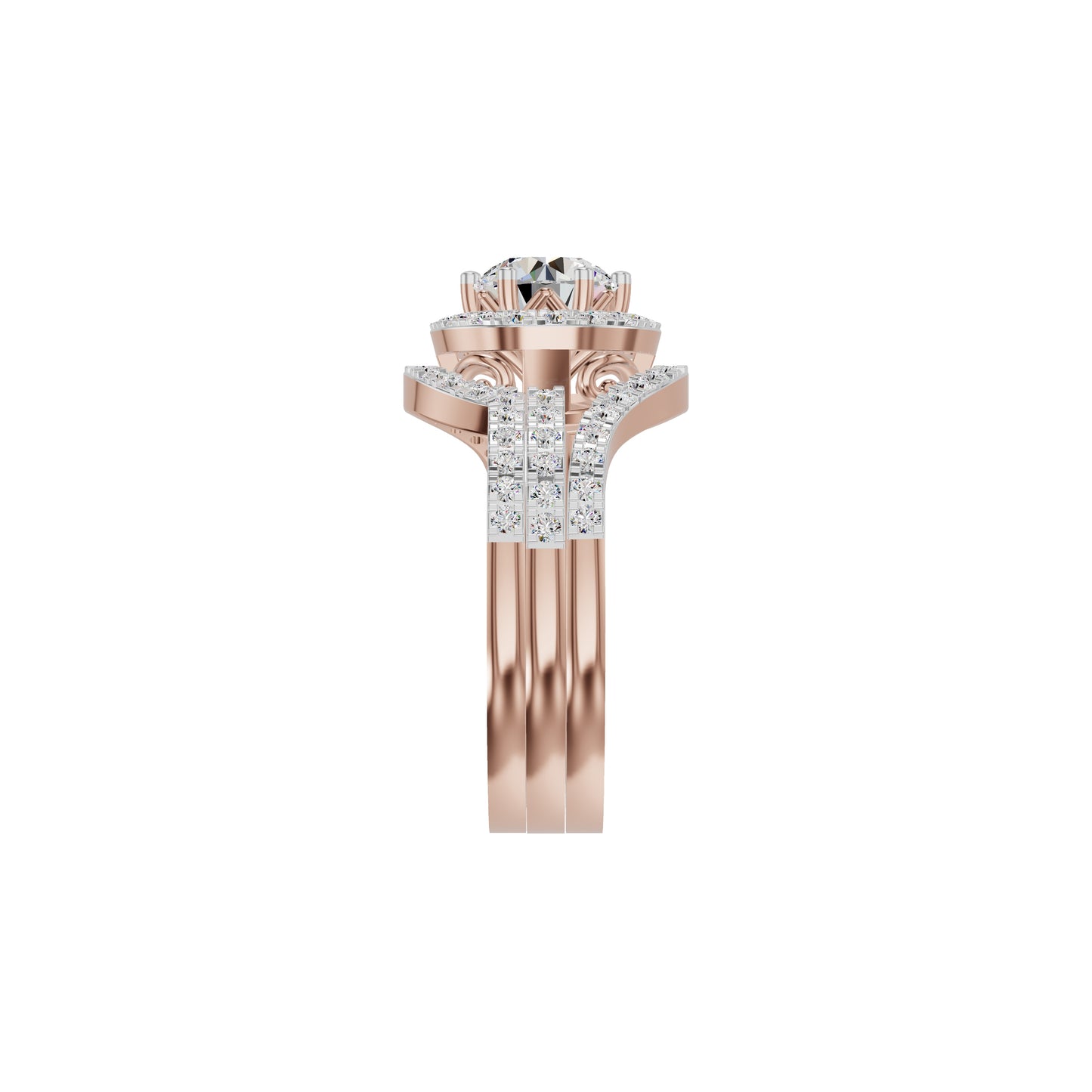Double Halo Round Solitaire Diamond Engagement Ring 18 KT / Rose Gold / 18
