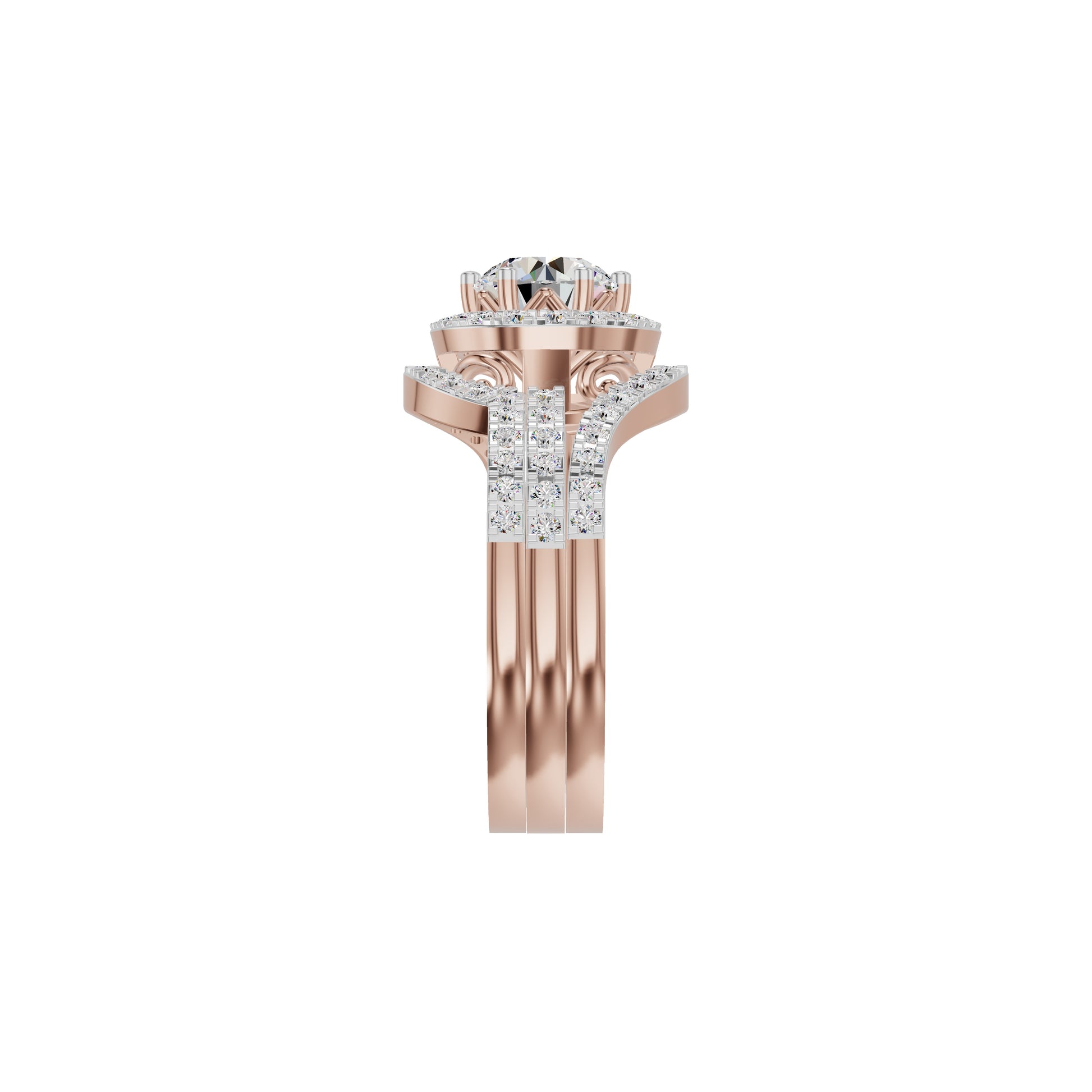 Double Halo Round Solitaire Diamond Engagement Ring 18 KT / Rose Gold / 18