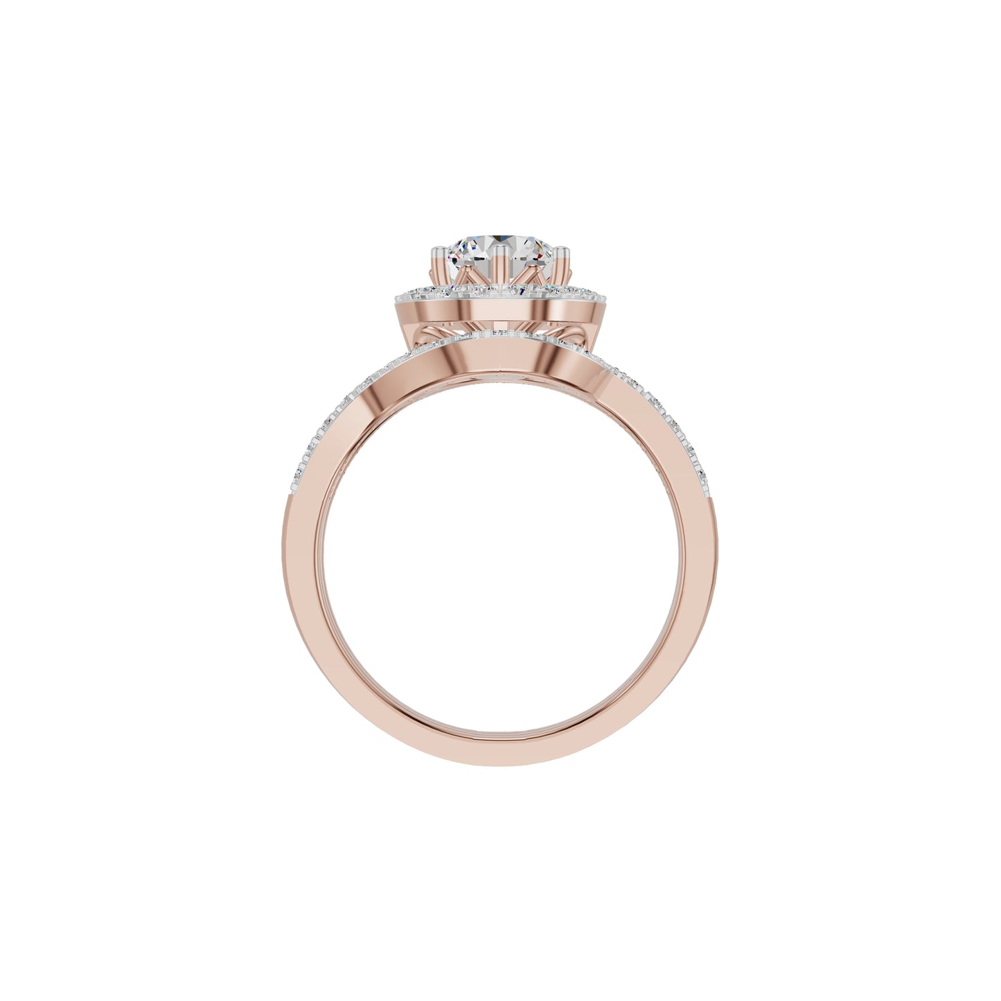 Double Halo Round Solitaire Diamond Engagement Ring 18 KT / Rose Gold / 18