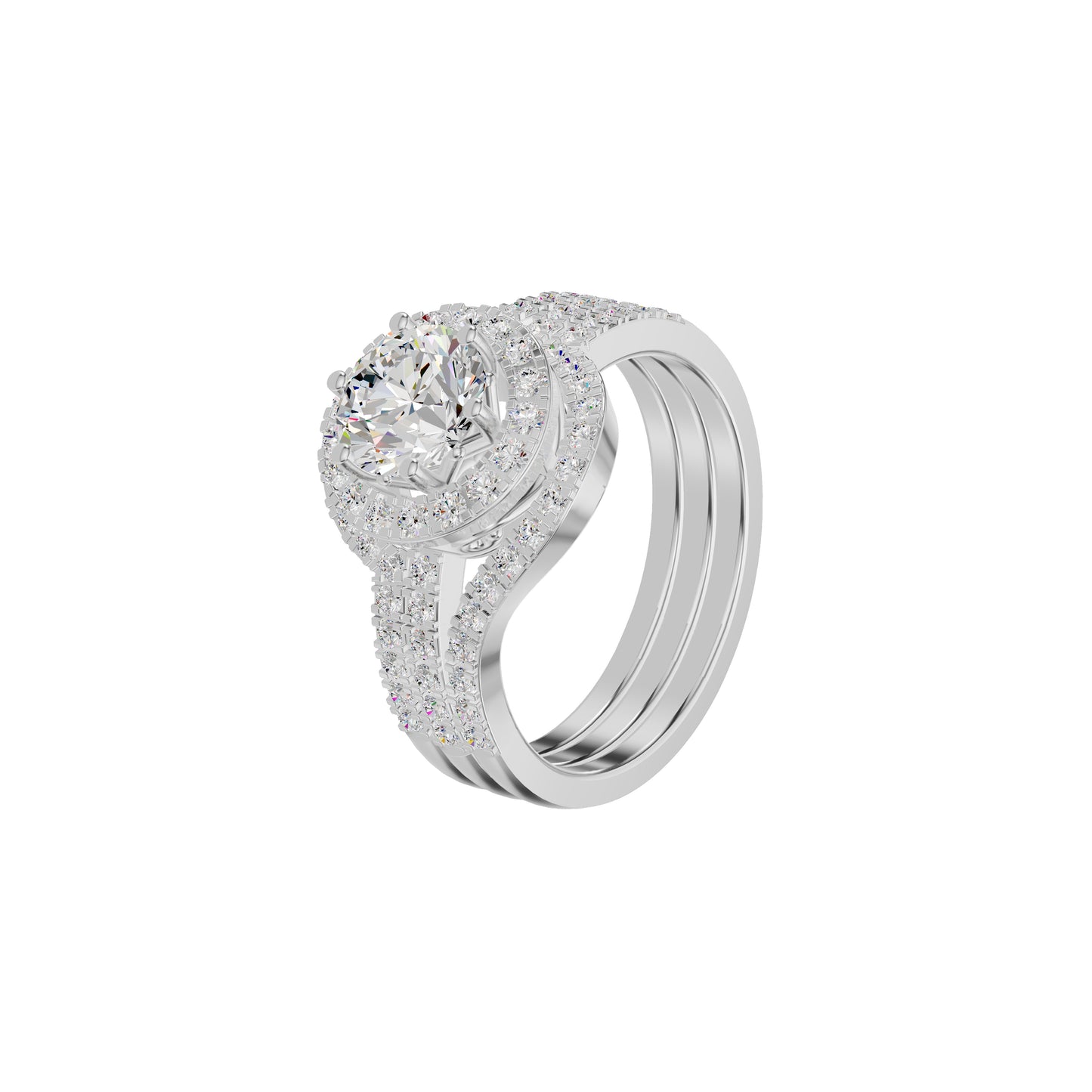 Double Halo Round Solitaire Diamond Engagement Ring 18 KT / White Gold / 18