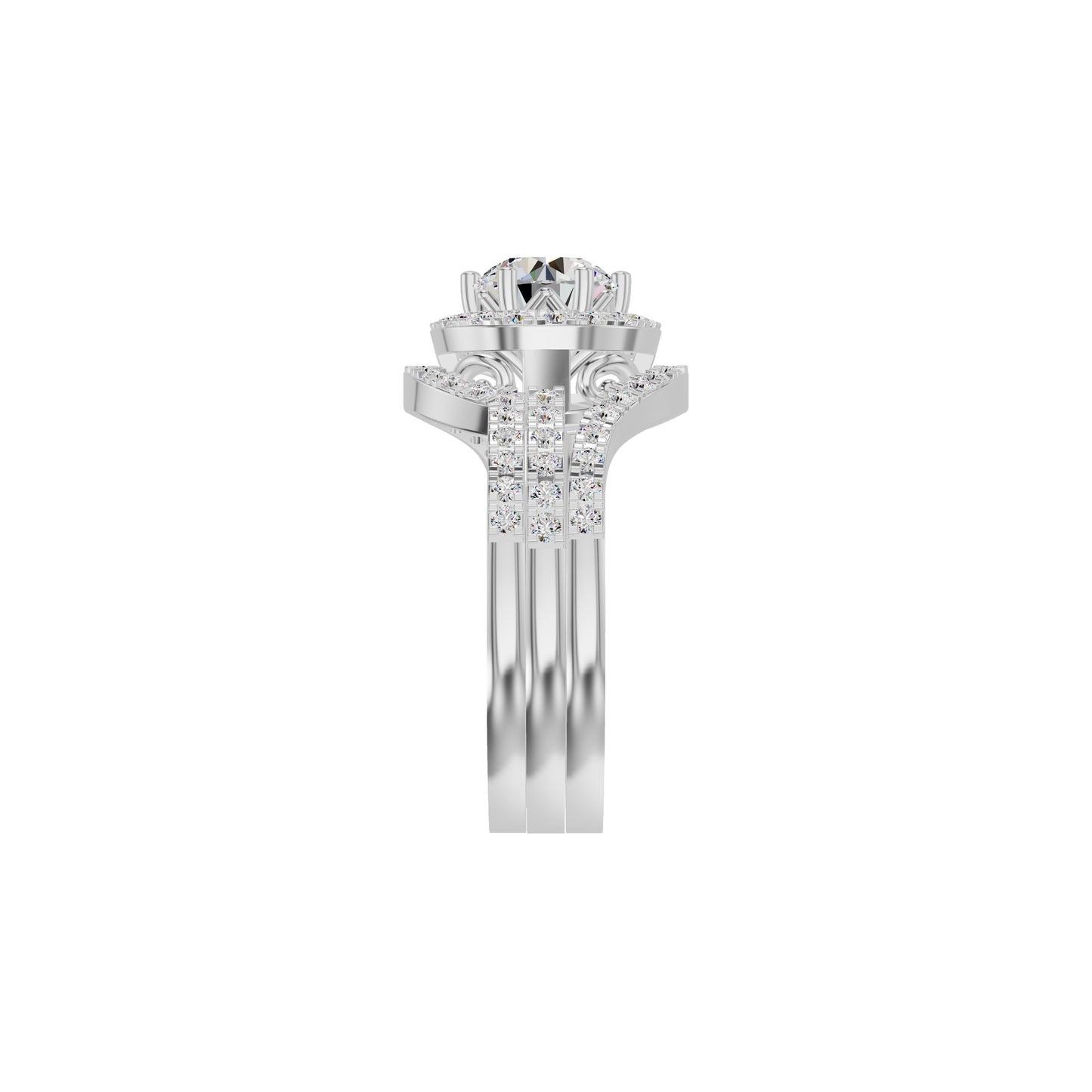 Double Halo Round Solitaire Diamond Engagement Ring 18 KT / White Gold / 18