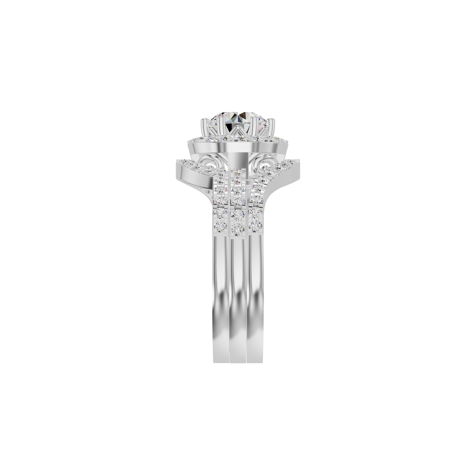 Double Halo Round Solitaire Diamond Engagement Ring 18 KT / White Gold / 18