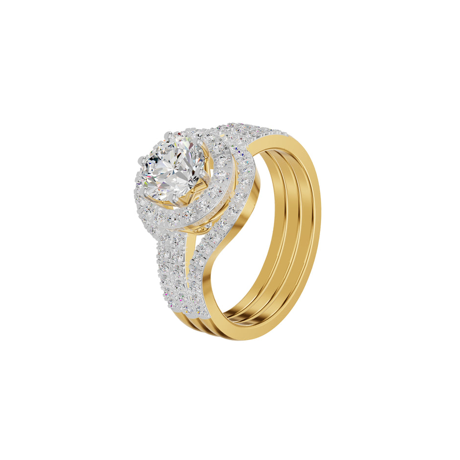 Double Halo Round Solitaire Diamond Engagement Ring 18 KT / Yellow Gold / 18