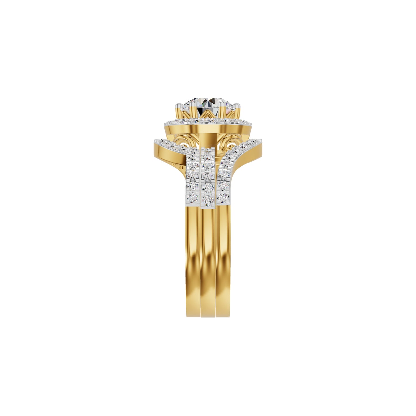 Double Halo Round Solitaire Diamond Engagement Ring 18 KT / Yellow Gold / 18
