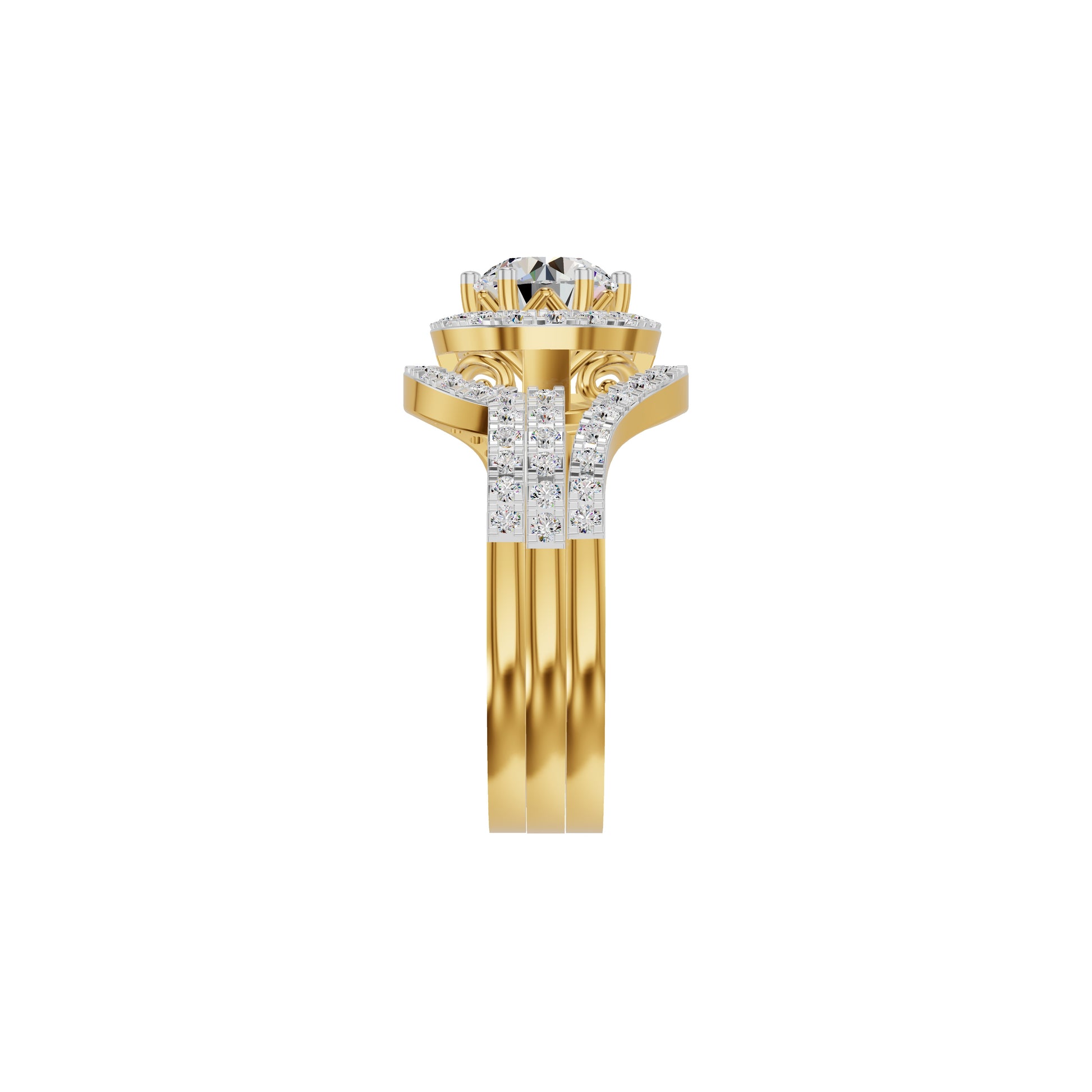 Double Halo Round Solitaire Diamond Engagement Ring 18 KT / Yellow Gold / 18