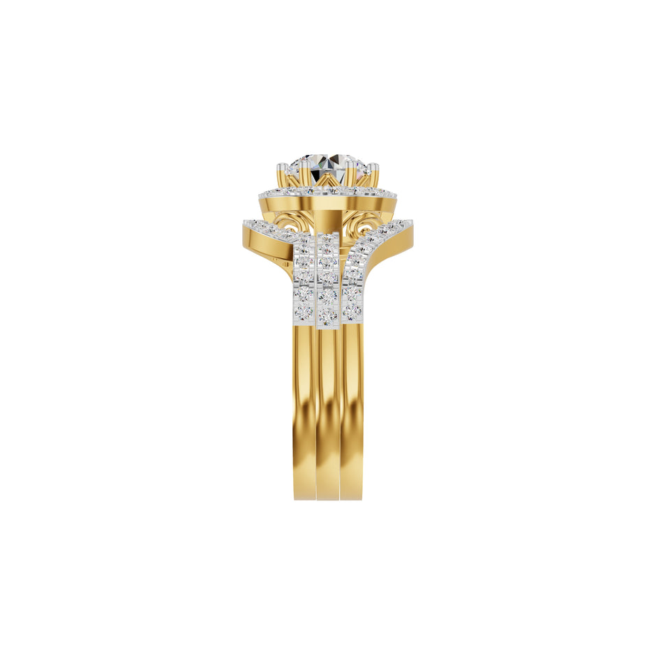 Double Halo Round Solitaire Diamond Engagement Ring 18 KT / Yellow Gold / 18