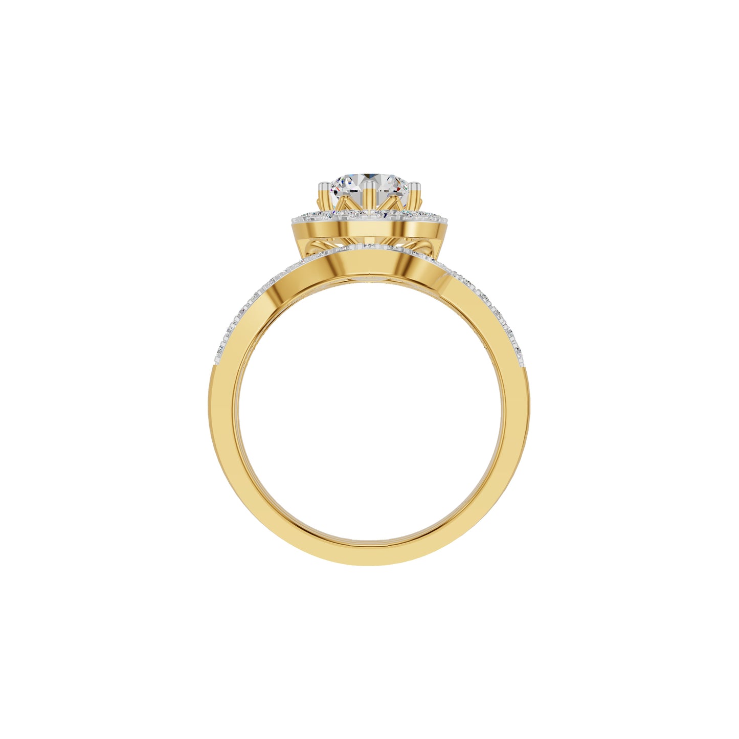 Double Halo Round Solitaire Diamond Engagement Ring 18 KT / Yellow Gold / 18