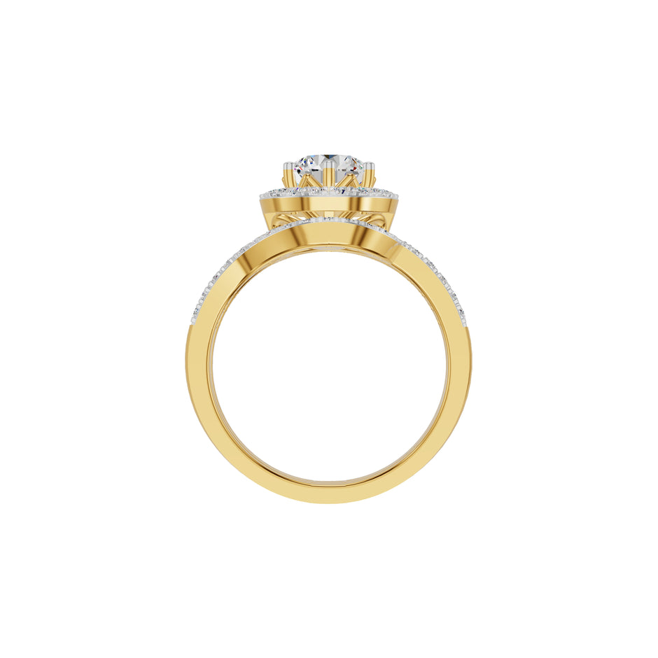 Double Halo Round Solitaire Diamond Engagement Ring 18 KT / Yellow Gold / 18