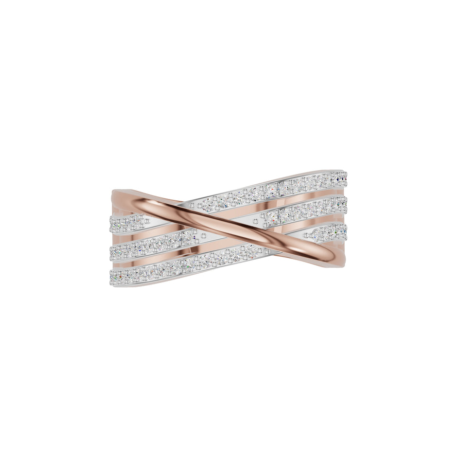 One Line Cross Diamond Cocktail Ring 18 KT / Rose Gold / 18