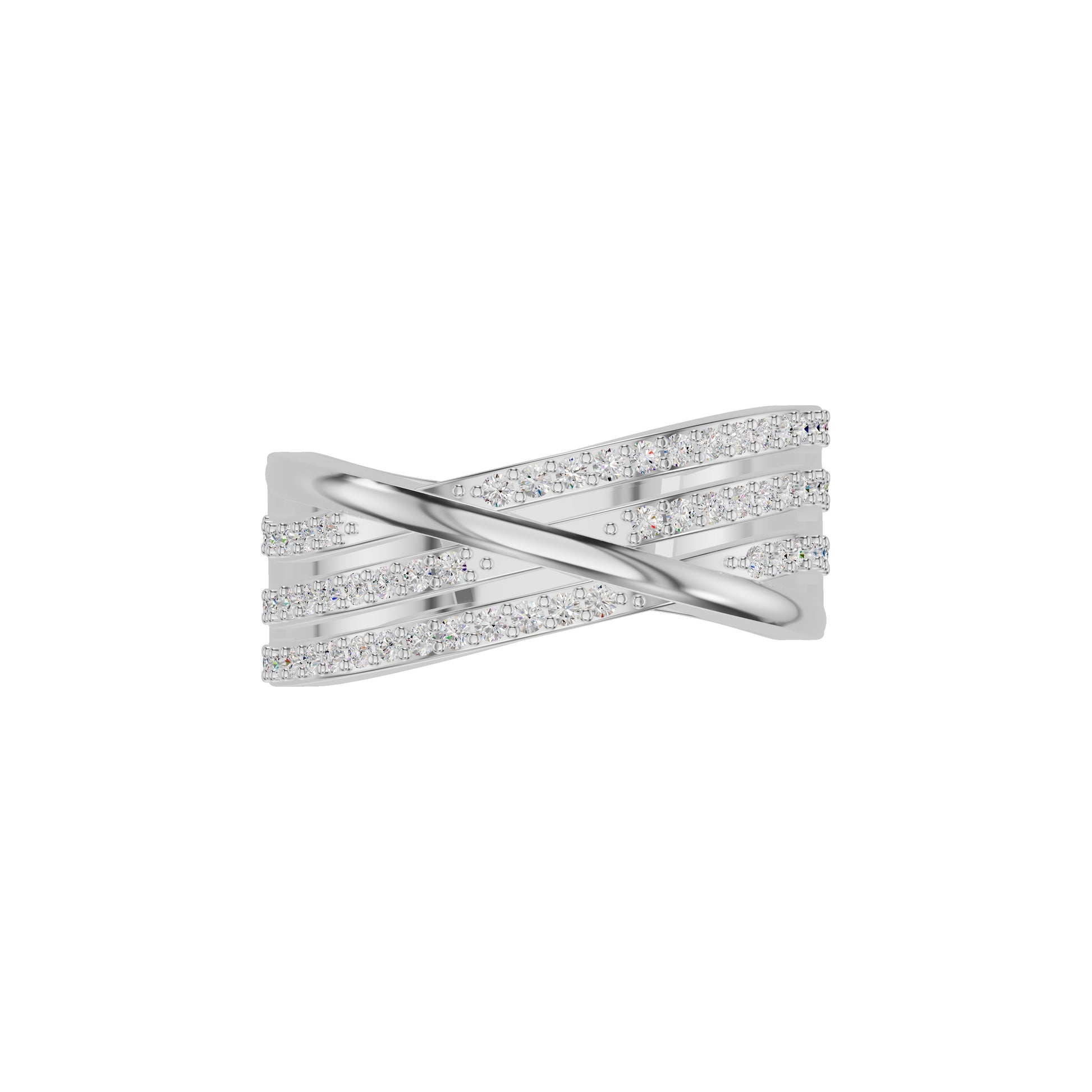 One Line Cross Diamond Cocktail Ring 18 KT / White Gold / 18