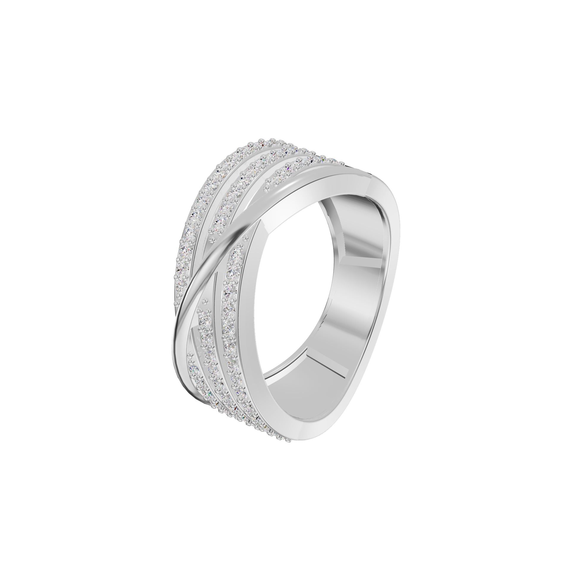 One Line Cross Diamond Cocktail Ring 18 KT / White Gold / 18