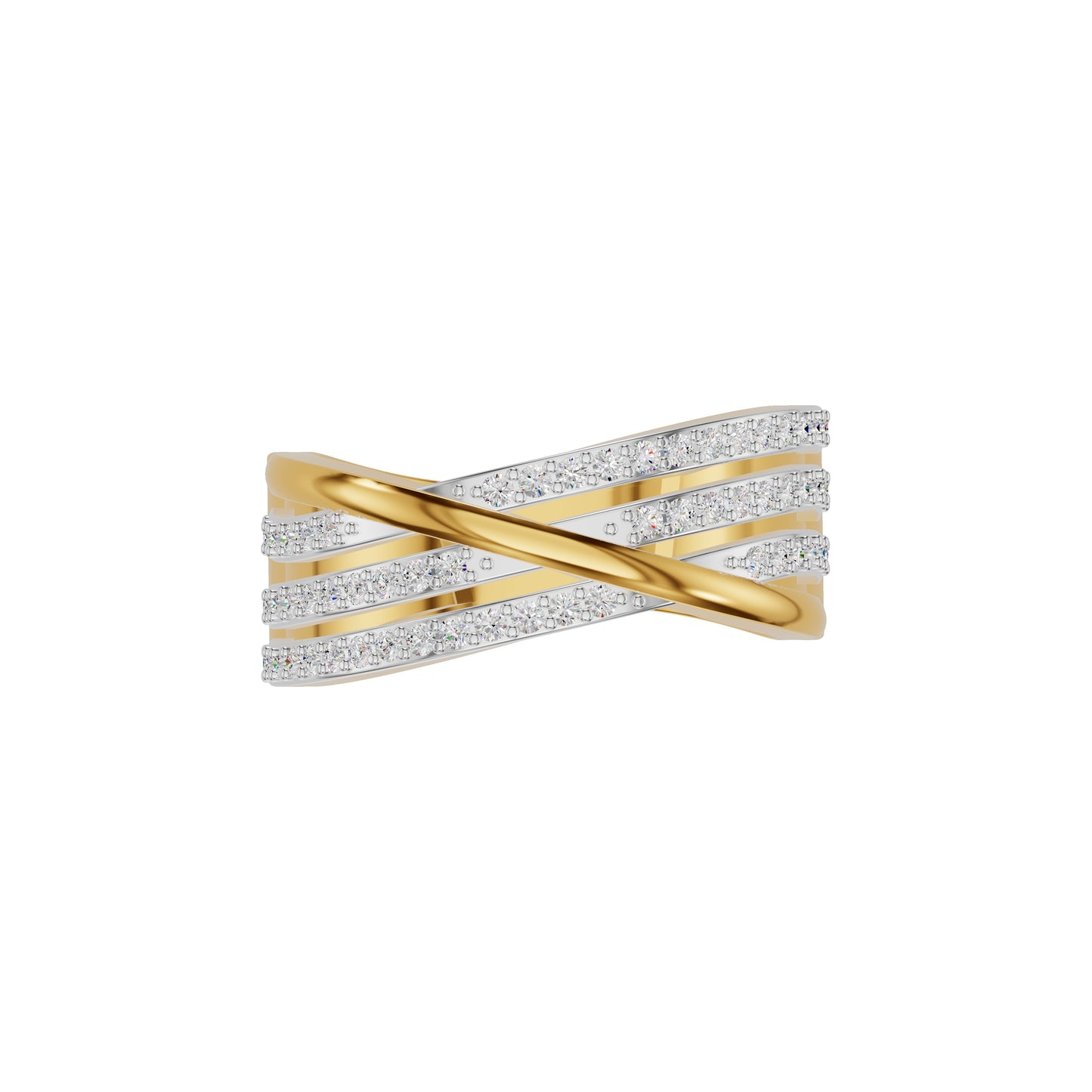 One Line Cross Diamond Cocktail Ring 18 KT / Yellow Gold / 18