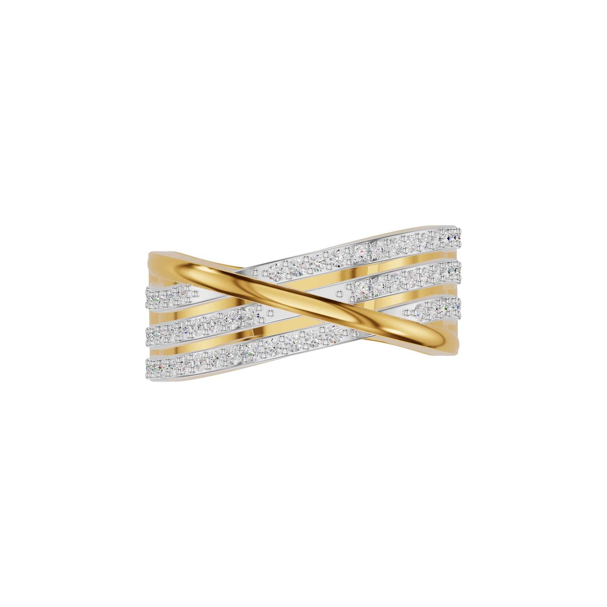 One Line Cross Diamond Cocktail Ring 18 KT / Yellow Gold / 18