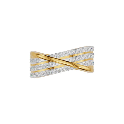 One Line Cross Diamond Cocktail Ring 18 KT / Yellow Gold / 18