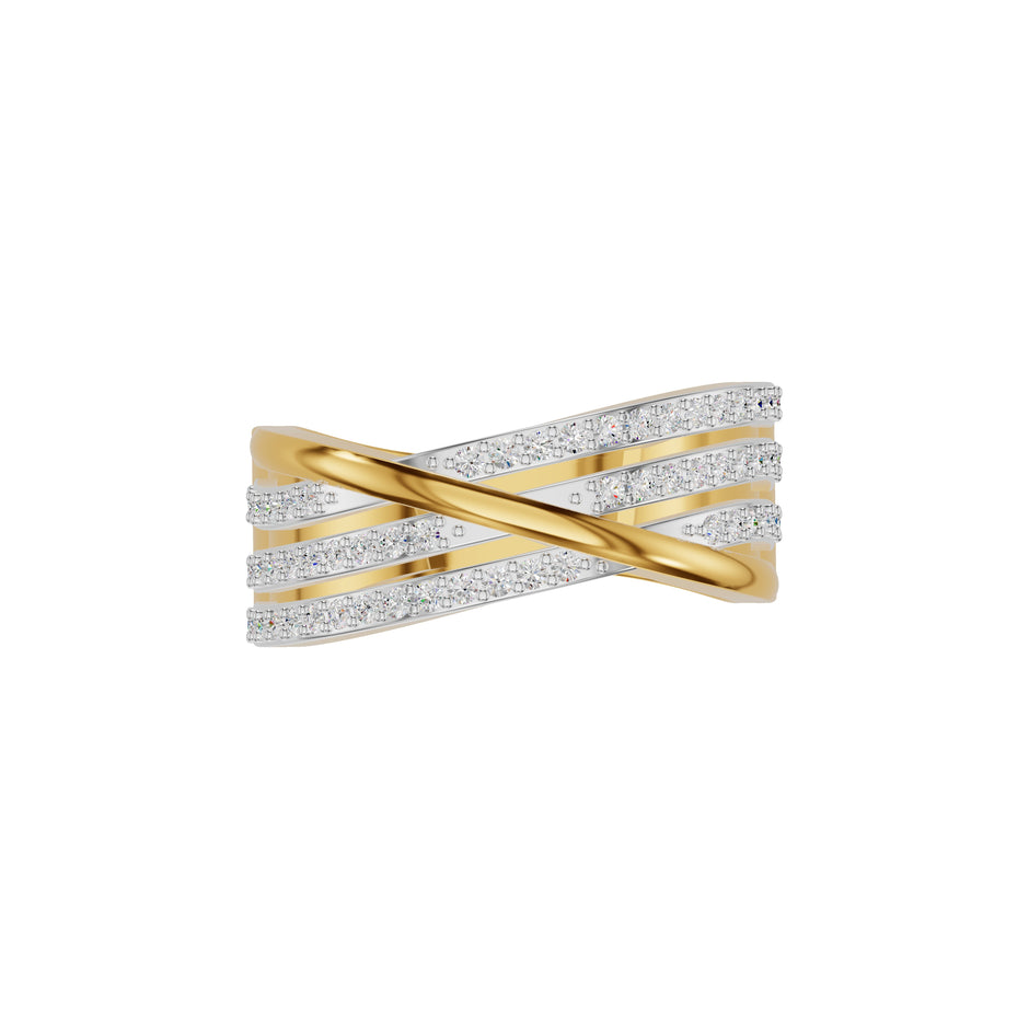 One Line Cross Diamond Cocktail Ring 18 KT / Yellow Gold / 18