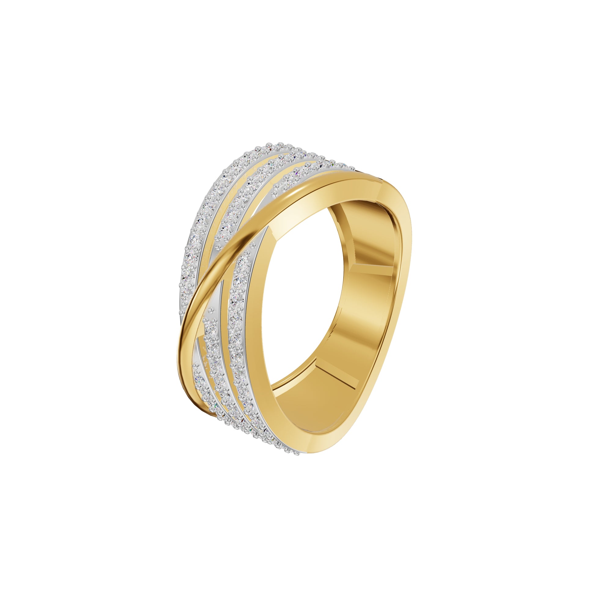 One Line Cross Diamond Cocktail Ring 18 KT / Yellow Gold / 18