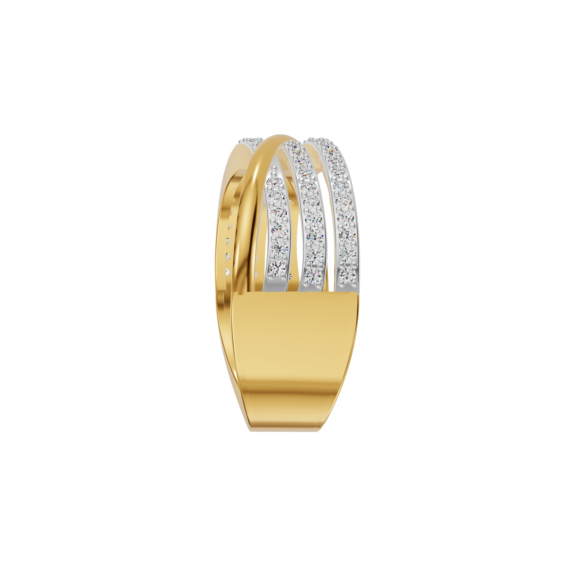 One Line Cross Diamond Cocktail Ring 18 KT / Yellow Gold / 18