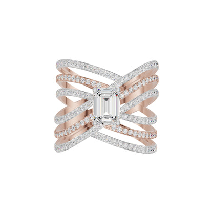 Emerald-cut Crisscross Diamond Cocktail Ring 18 KT / Rose Gold / 18